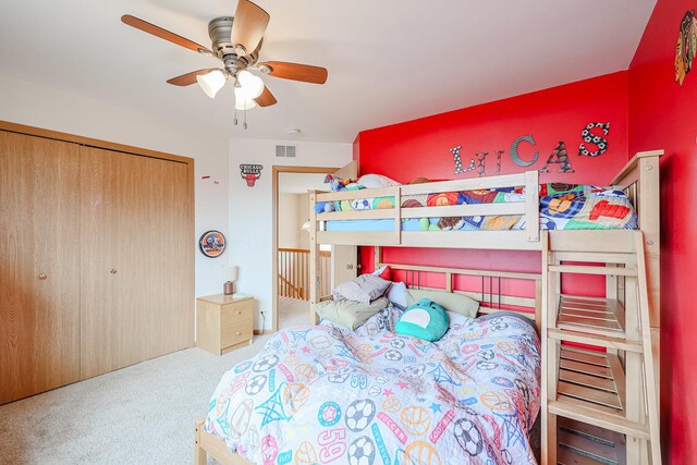 10941 Preston Pkwy, Huntley, IL 60142 - bedroom featuring carpet floors, a closet, and a ceiling fan
