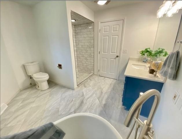 4775 Douglas Rd, Oswego, IL 60543 - bathroom featuring tiled shower, a soaking tub, vanity, and toilet