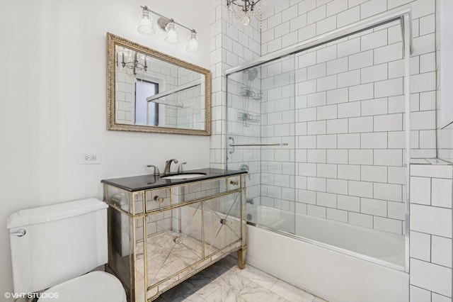 2328 N Oakley Ave Unit 2E, Chicago, IL 60647 - full bathroom with toilet, shower / bath combination with glass door, marble finish flooring, and vanity
