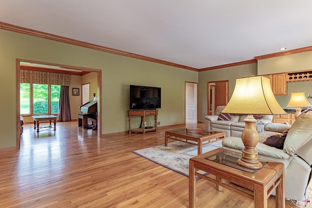 25410 N Cayuga Trl, Lake Barrington, IL 60010 - living room featuring light wood finished floors, crown molding, and baseboards