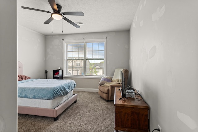 2011 Medical Center Dr, Monticello, IL 61856 - carpeted bedroom with a textured ceiling, baseboards, and a ceiling fan