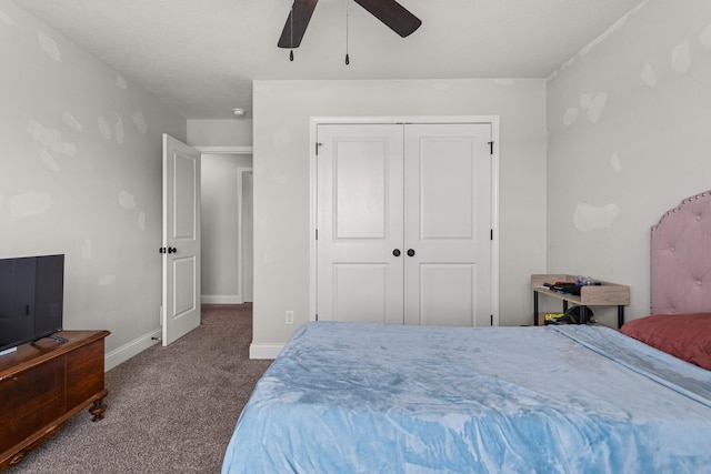 2011 Medical Center Dr, Monticello, IL 61856 - carpeted bedroom featuring baseboards, a closet, and ceiling fan