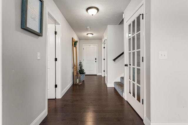 2011 Medical Center Dr, Monticello, IL 61856 - corridor with dark wood-style floors, baseboards, and stairs