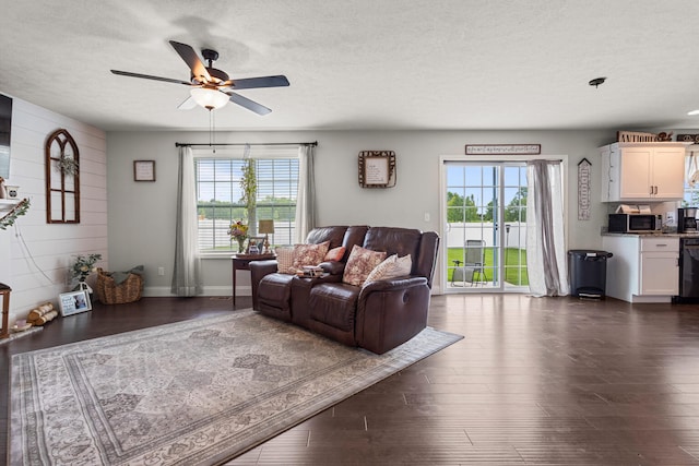 2011 Medical Center Dr, Monticello, IL 61856 - living area with ceiling fan, dark wood finished floors, and a textured ceiling