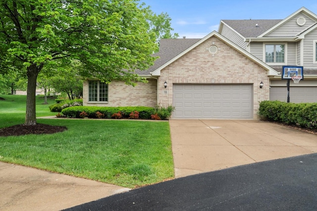 16 Pine Needles Dr, Lemont, IL 60439 - view of front of property featuring a garage, brick siding, a front lawn, and concrete driveway