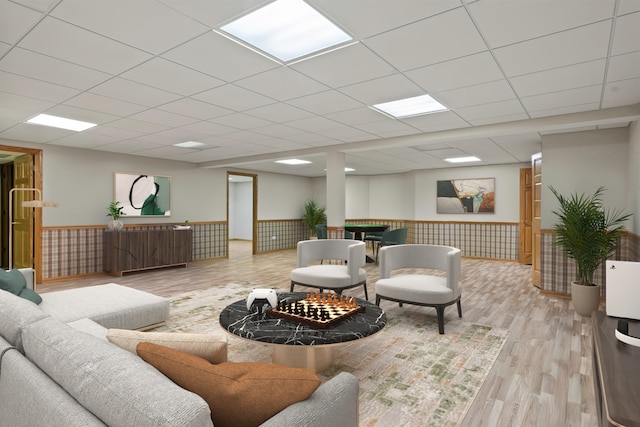 16 Pine Needles Dr, Lemont, IL 60439 - living room featuring a wainscoted wall, a drop ceiling, and wood finished floors