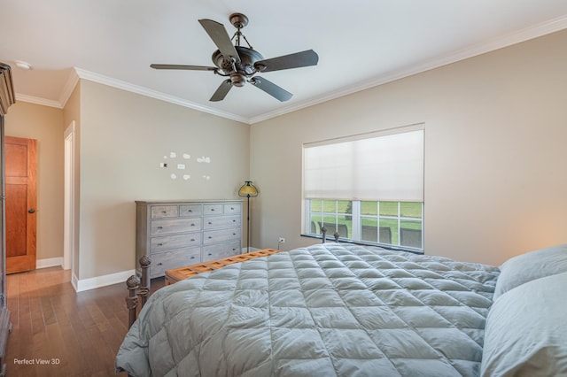 25549 Sara Ct, Channahon, IL 60410 - bedroom featuring wood finished floors, baseboards, crown molding, and a ceiling fan