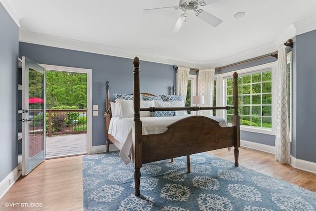 41W590 Bowgren Dr, Campton Hills, IL 60119 - bedroom with crown molding, baseboards, access to exterior, multiple windows, and wood finished floors
