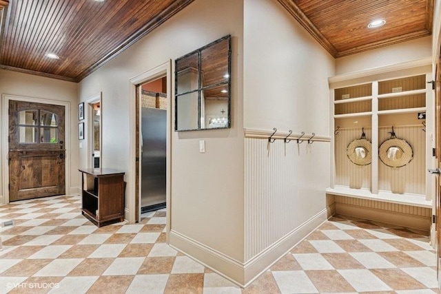 41W590 Bowgren Dr, Campton Hills, IL 60119 - mudroom with wooden ceiling, crown molding, recessed lighting, and baseboards