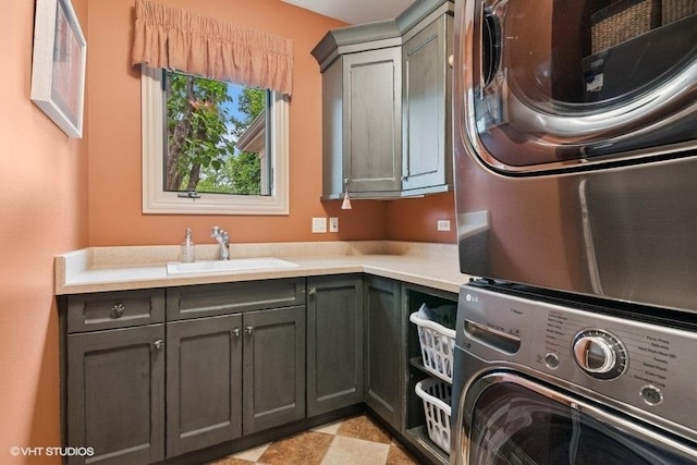 41W590 Bowgren Dr, Campton Hills, IL 60119 - laundry room featuring cabinet space and stacked washer and clothes dryer