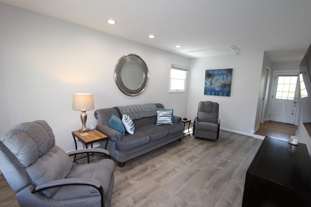 1188 Cypress Ln, Elk Grove Village, IL 60007 - living area with wood finished floors, recessed lighting, baseboards, and attic access