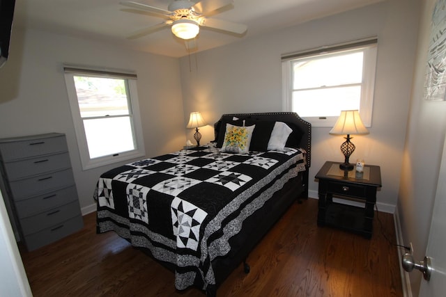 1188 Cypress Ln, Elk Grove Village, IL 60007 - bedroom featuring dark wood-style floors, baseboards, and a ceiling fan