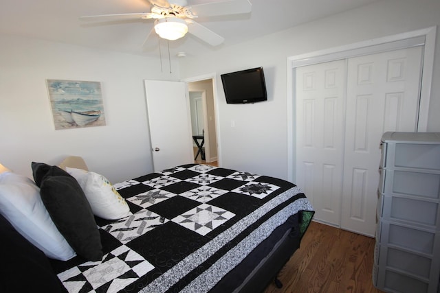 1188 Cypress Ln, Elk Grove Village, IL 60007 - bedroom with a closet, dark wood-style floors, and ceiling fan