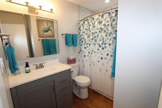 1188 Cypress Ln, Elk Grove Village, IL 60007 - full bath featuring toilet, vanity, wood finished floors, and a shower with shower curtain