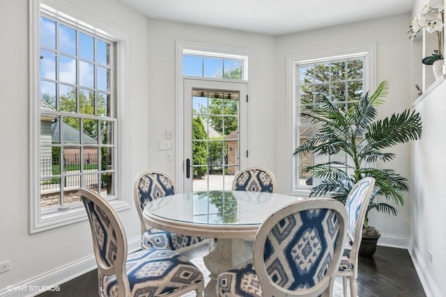 dining room featuring baseboards and dark wood-type flooring