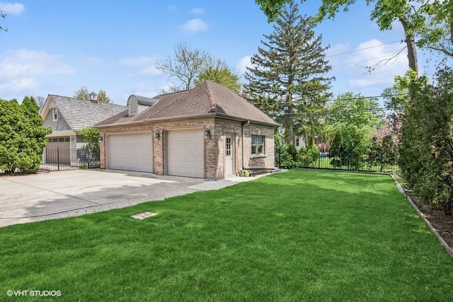 view of front of house with an attached garage, brick siding, and driveway