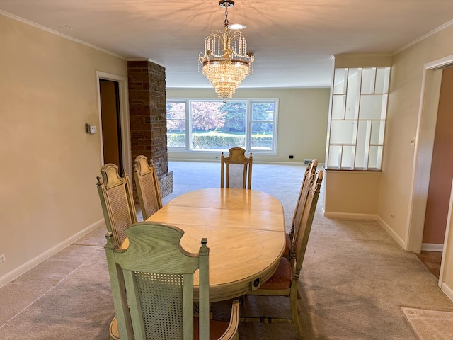 6600 N Kenton Ave, Lincolnwood, IL 60712 - dining room featuring light colored carpet, a chandelier, baseboards, and ornamental molding