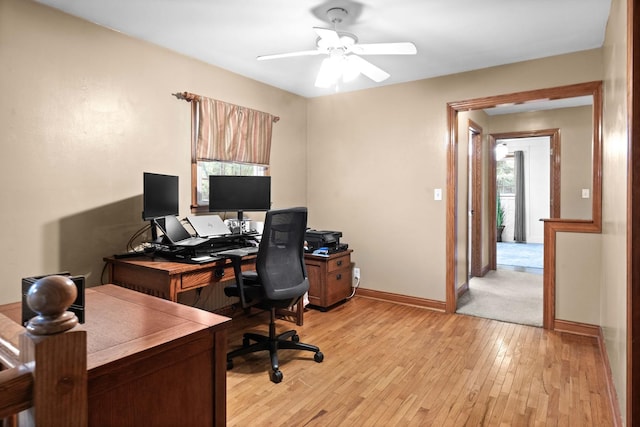 19423 Lakeside Ln, Bloomington, IL 61705 - office area with light wood-type flooring, baseboards, and a ceiling fan