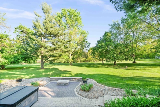 19423 Lakeside Ln, Bloomington, IL 61705 - view of home's community featuring a lawn, a patio, and view of scattered trees