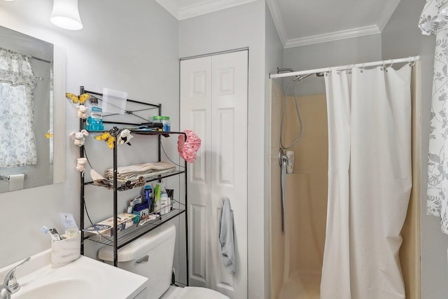 35634 N Greenleaf Ave, Ingleside, IL 60041 - full bath with a shower with shower curtain, crown molding, toilet, vanity, and a closet