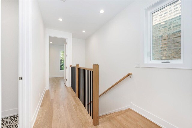 1542 W Highland Ave, Chicago, IL 60660 - corridor featuring an upstairs landing, light wood-style floors, recessed lighting, and baseboards