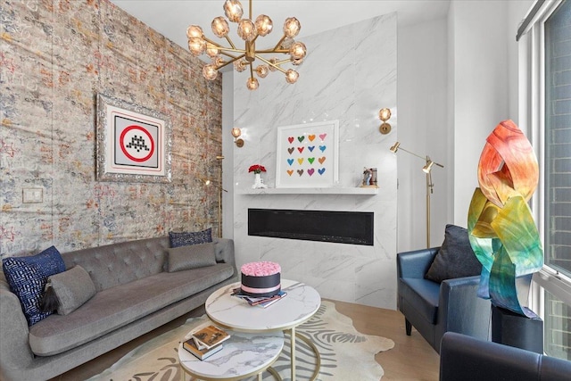 2773 N Hampden Ct Unit Ph03, Chicago, IL 60614 - living room with a chandelier and a fireplace