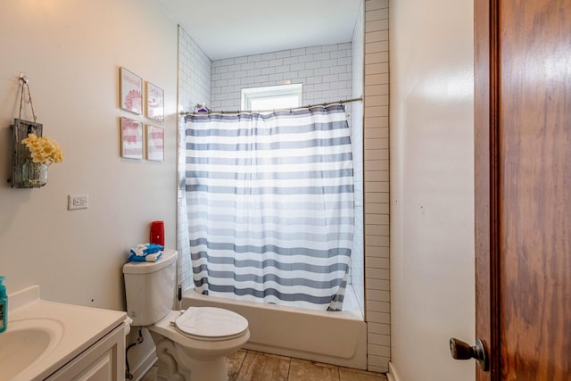 7601 W 60th Pl, Summit, IL 60501 - bathroom featuring toilet, shower / bath combo, vanity, and tile patterned flooring