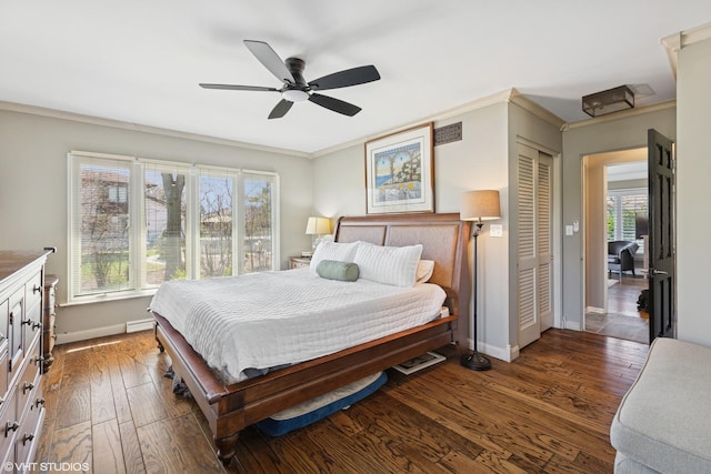 3300 Overland Pass, Northbrook, IL 60062 - bedroom with baseboards, wood finished floors, crown molding, and ceiling fan