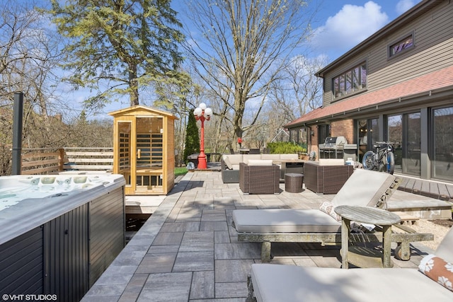 3300 Overland Pass, Northbrook, IL 60062 - view of patio / terrace with a hot tub, an outdoor living space, and area for grilling