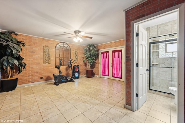 1826 Coolidge Ave, Berkeley, IL 60163 - workout area with brick wall, tile patterned flooring, and a ceiling fan