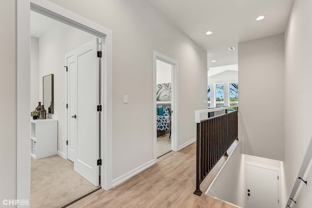 5201 S Wabash Ave, Chicago, IL 60615 - corridor featuring an upstairs landing, recessed lighting, light wood finished floors, lofted ceiling, and baseboards