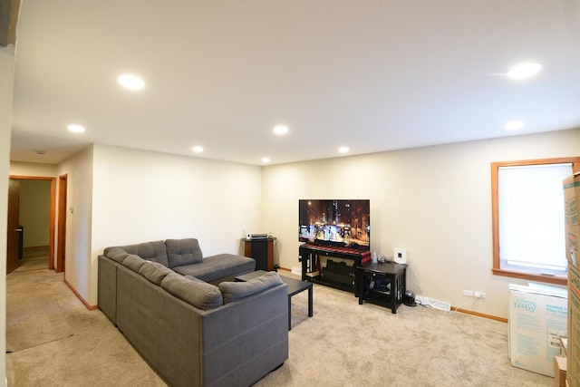 8848 Meade Ave, Oak Lawn, IL 60453 - living area with light carpet, recessed lighting, and baseboards