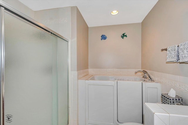16313 Bob White Cir, Orland Park, IL 60467 - full bathroom with a stall shower, a bath, and recessed lighting