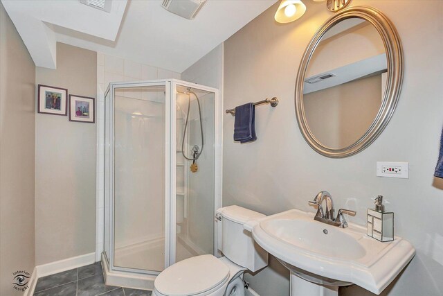 16313 Bob White Cir, Orland Park, IL 60467 - full bathroom with a stall shower, toilet, a sink, and tile patterned flooring