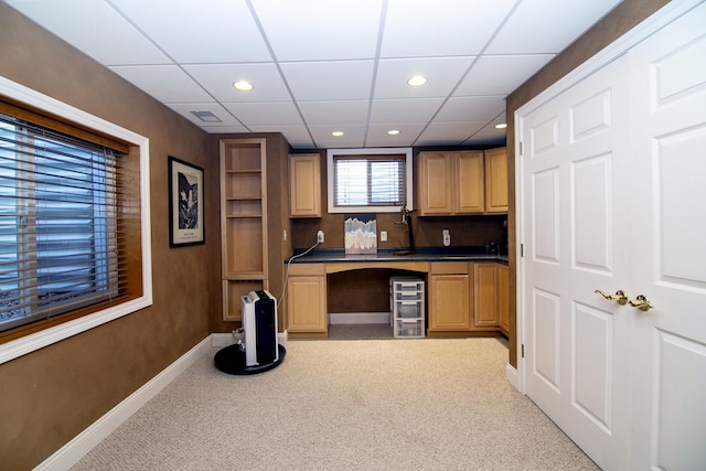 689 Revere St, Bourbonnais, IL 60914 - bar area with recessed lighting, baseboards, light colored carpet, and a drop ceiling