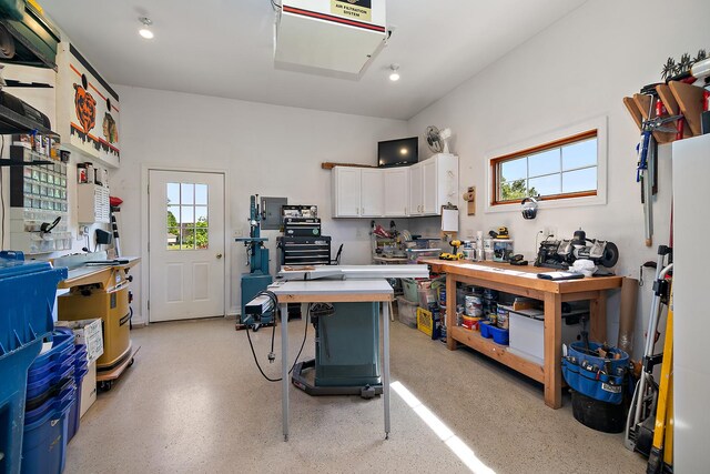 689 Revere St, Bourbonnais, IL 60914 - kitchen featuring white cabinetry, light countertops, dark speckled floor, and recessed lighting