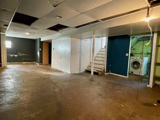 7304 W 57th St, Summit, IL 60501 - unfinished below grade area with washing machine and clothes dryer and stairway