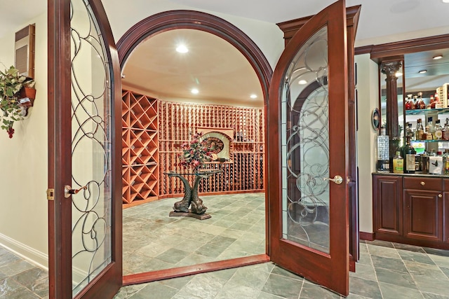 64 Ridge Rd, Barrington Hills, IL 60010 - wine room with baseboards and recessed lighting