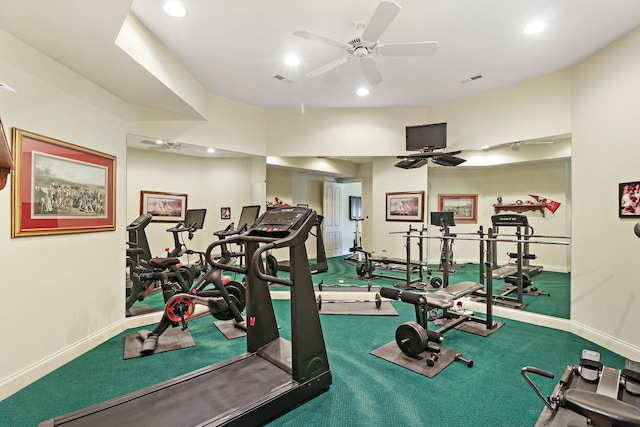 64 Ridge Rd, Barrington Hills, IL 60010 - exercise room featuring recessed lighting, baseboards, and ceiling fan
