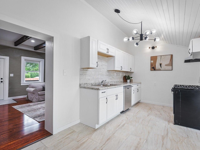 426 Reed St, Pecatonica, IL 61063 - kitchen featuring gas stove, dishwasher, a chandelier, backsplash, and a sink