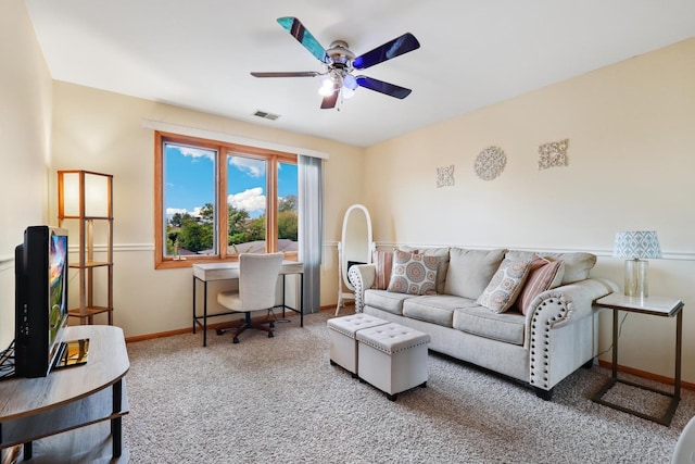 10248 SW Hwy Unit 3C, Chicago Ridge, IL 60415 - living room featuring ceiling fan, carpet flooring, and baseboards