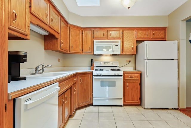10248 SW Hwy Unit 3C, Chicago Ridge, IL 60415 - kitchen featuring white appliances, a sink, light countertops, brown cabinets, and light tile patterned floors