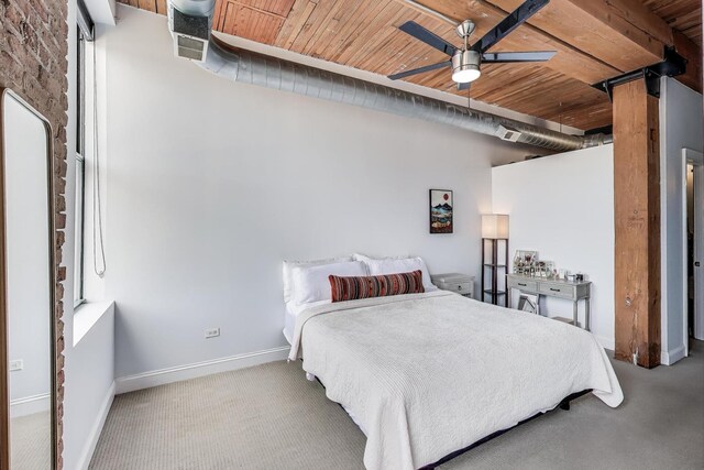 2654 W Medill Ave Unit 202, Chicago, IL 60647 - carpeted bedroom with baseboards, wood ceiling, and ceiling fan