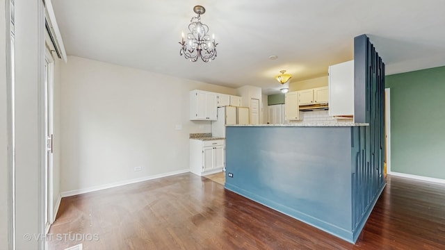 733 Fieldcrest Dr Unit A, South Elgin, IL 60177 - kitchen with under cabinet range hood, wood finished floors, a chandelier, and light stone countertops