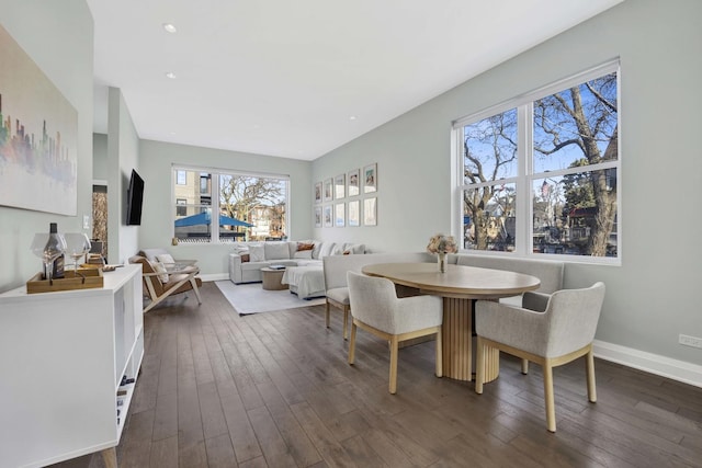 3056 N Monticello Ave, Chicago, IL 60618 - dining room featuring dark wood-style floors, baseboards, and recessed lighting