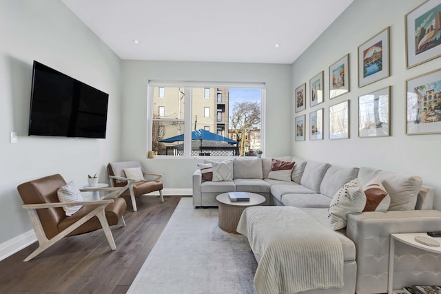 3056 N Monticello Ave, Chicago, IL 60618 - living room featuring wood finished floors, baseboards, and recessed lighting