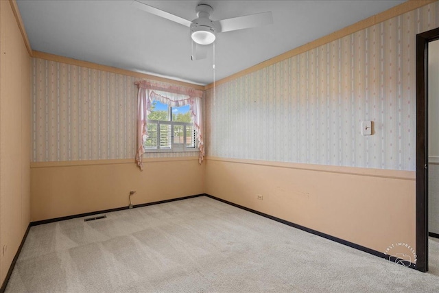 1508 Blackburn St, Wheaton, IL 60189 - unfurnished room with ceiling fan, carpet, baseboards, ornamental molding, and wallpapered walls