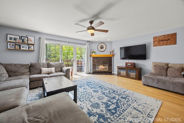 1653 W Ethans Glen Dr, Palatine, IL 60067 - living area with a ceiling fan, a fireplace, wood finished floors, and recessed lighting