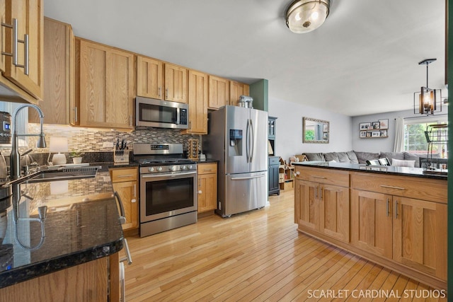 1653 W Ethans Glen Dr, Palatine, IL 60067 - kitchen with stainless steel appliances, a sink, open floor plan, tasteful backsplash, and light wood-style flooring