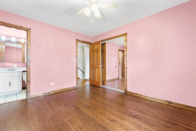 208 Ridge St, Algonquin, IL 60102 - empty room featuring ceiling fan, wood finished floors, and baseboards